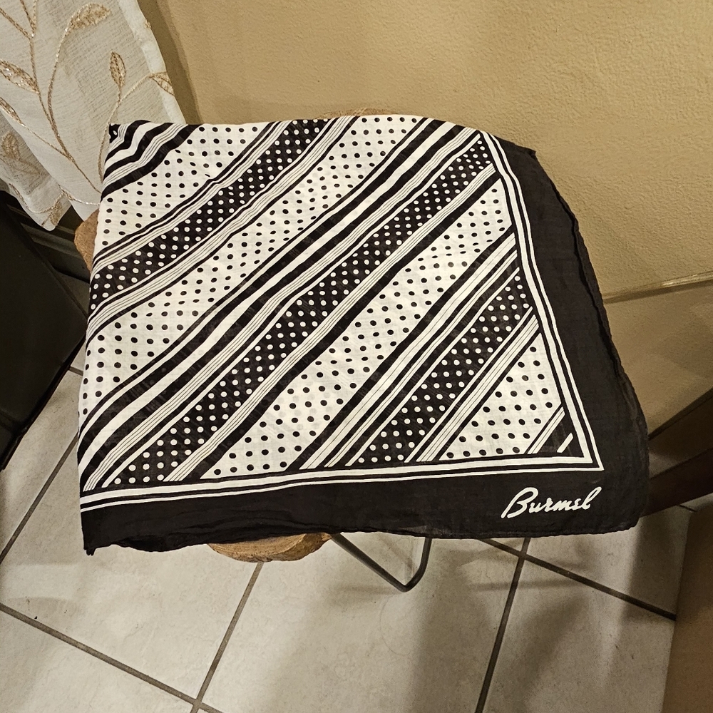 Burmel Black and White Striped Polka Dot Scarf